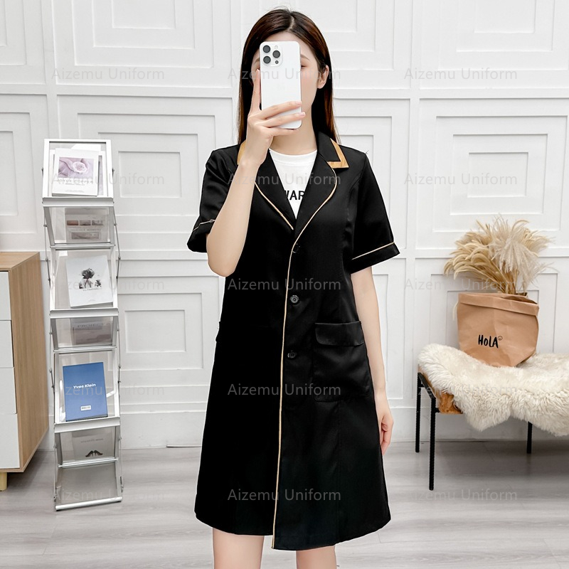 Medical Lab Hospital - Uniforme de belleza negro con bata